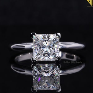 2 ct Princess Cut Solitaire Engagement Ring , 14k Solid Gold Solitaire Anniversary Ring , Silver Promise Ring for Women, Unique Wedding Ring