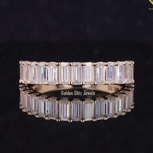 2.25 CT Emerald Cut Lab Grown Diamond Eternity Band, Yellow Gold