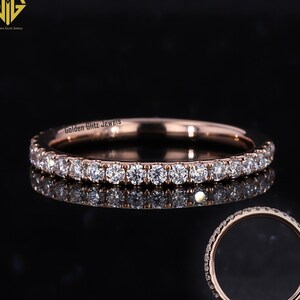 Lab Grown Diamond Wedding Band: Round Cut Moissanite Pave Stacking Ring