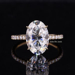 4.00 CT Oval Cut Near Colorless Moissanite Engagement Ring, Hidden Halo Oval Cut Moissanite Ring, Open Gap Solitaire Wedding Ring for Her