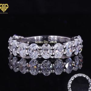 Oval Moissanite Wedding Band: White Gold 3/4 Eternity Anniversary Ring