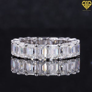 Emerald Cut Moissanite Eternity Band: 14K Gold Anniversary Ring