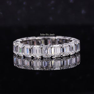 Emerald Cut Moissanite Eternity Band: 14K Yellow Gold Wedding Ring