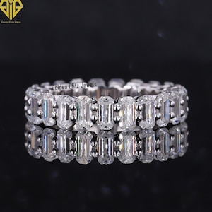 Emerald Cut Moissanite Eternity Band: 18k Gold Wedding Ring