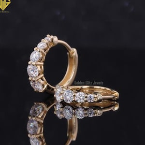 Moissanite Huggie Hoop Earrings: 14K Gold Sterling Silver