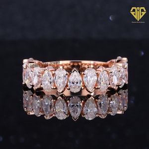 3 Carat Pear CVD Diamond Half Eternity 14KT Wedding Band