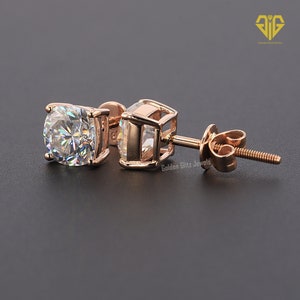 2 TCW Cushion Cut Moissanite Stud Earrings,single Claw Prongs,Square Moissanite Wedding Earrings,screw Back Earrings,Anniversary Gift
