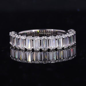 Emerald Cut Lab Grown Diamond Wedding Band: Half Eternity Stackable Ring