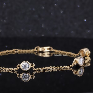 Round Moissanite Engagement Bracelet/ Colorless Moissanite Wedding Bracelet/ Chain Moissanite Bridal Bracelet/ Bezel Set Moissanite Bracelet