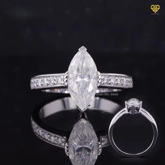 CT Marquise Moissanite Engagement Ring: Vintage Fishtail