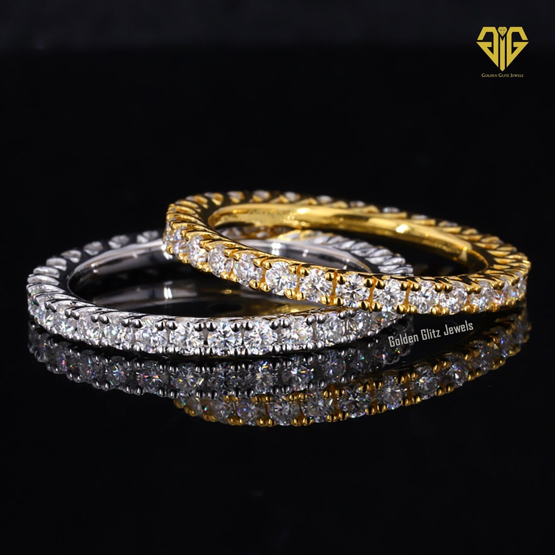 Moissanite Half Eternity Wedding Band Set: 14K White Gold Stacking ...