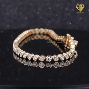 Moissanite Tennis Bracelet Bezel 3MM 18K Yellow Gold 6 - 9 Inch Moissanite Bezel Tennis Bracelet Anniversary Gift for Her Wedding Bracelet