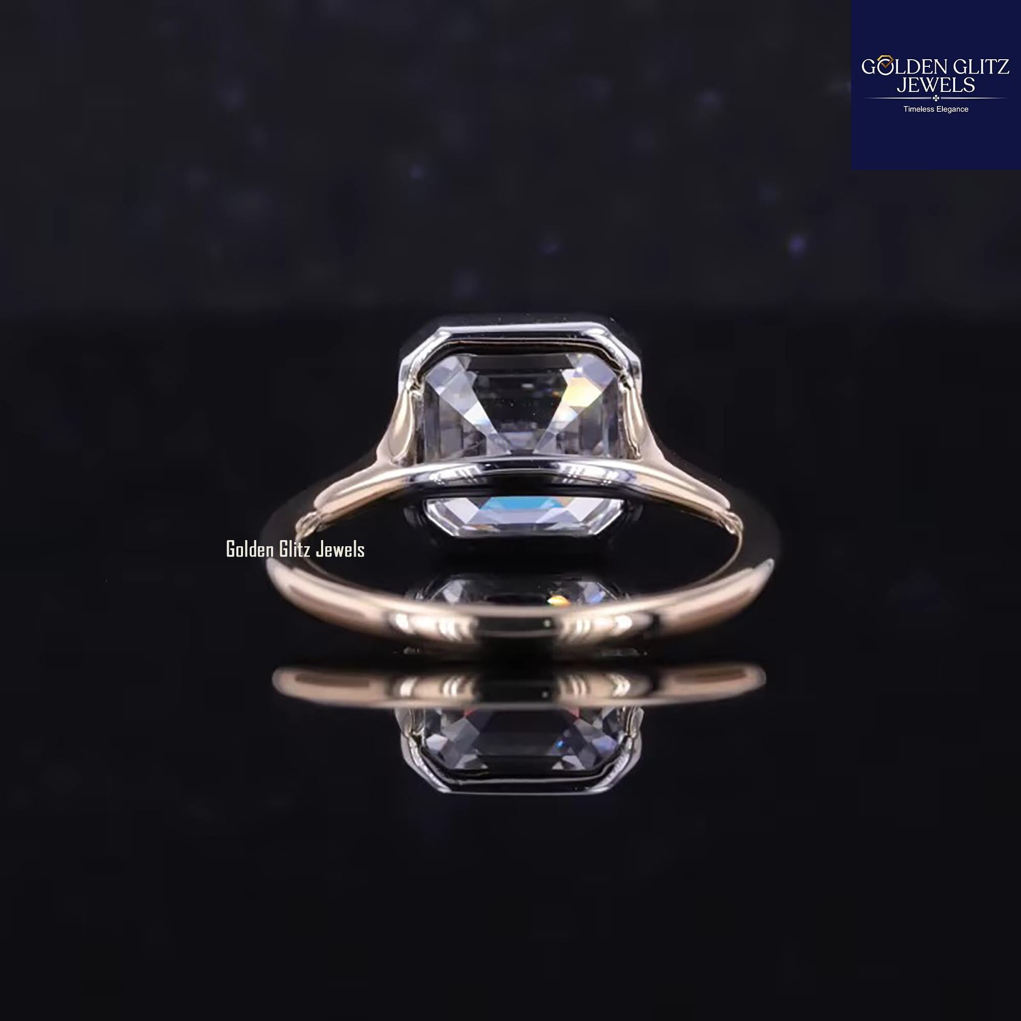 アッシャーカット モアッサナイト ソリティアリング：14Kローズ