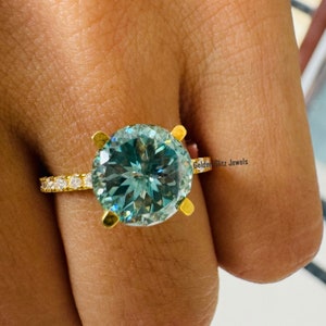Portuguese Cut Cyan Blue Moissanite Ring, Engagement Ring, 2.50 ct Solitaire Ring Wedding Ring White/Yellow/Rose Plated Anniversary Ring