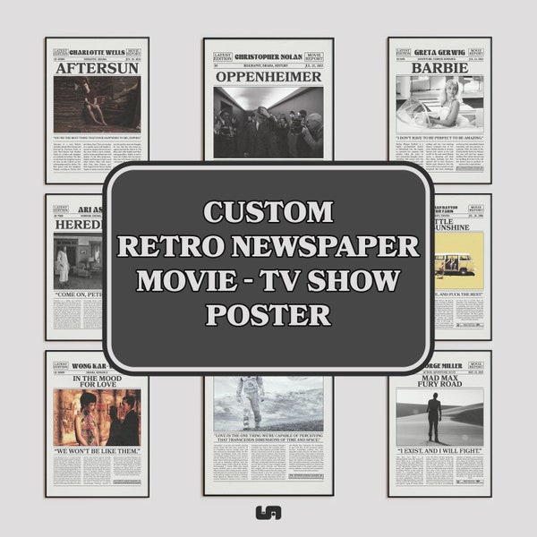 Request Your Retro Newspaper Print, Custom Movie Poster , Retro Newspaper Movie Poster, Black White Wall Art, Vintage Retro Art Print