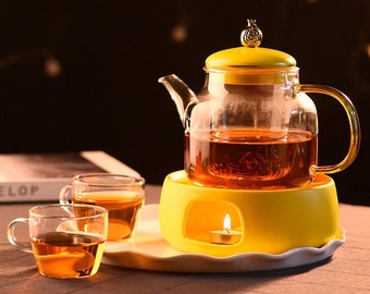 Théière en verre faite à la main | Théière de séparation d'eau de thé | Théière en verre résistant aux hautes températures | Théière à thé aux fleurs | Cadeau du Nouvel An