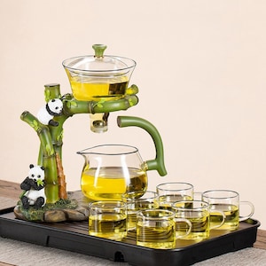 Service à thé automatique en verre Panda | ensemble théière en verre | Service à thé Kung Fu | service à thé semi-automatique fait main | service à thé personnalisé | cadeau de pendaison de crémaillère