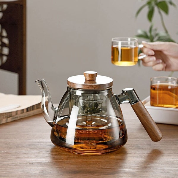 Teiera in vetro fatta a mano / Teiera singola con separazione dell'acqua del tè / Teiera per tè floreale / Tea Party Set da tè / Teiera con filtro Liner / Regalo di inaugurazione della casa