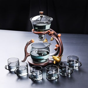 Gray carp glass automatic tea set | Kung Fu tea set | Glass teapot set |Handmade semi-automatic tea set |Personalized tea set |New Year gift