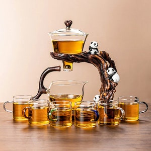 Panda glass automatic tea set | glass teapot set | Kung Fu tea set | handmade semi-automatic tea set | personalized tea set | Christmas gift