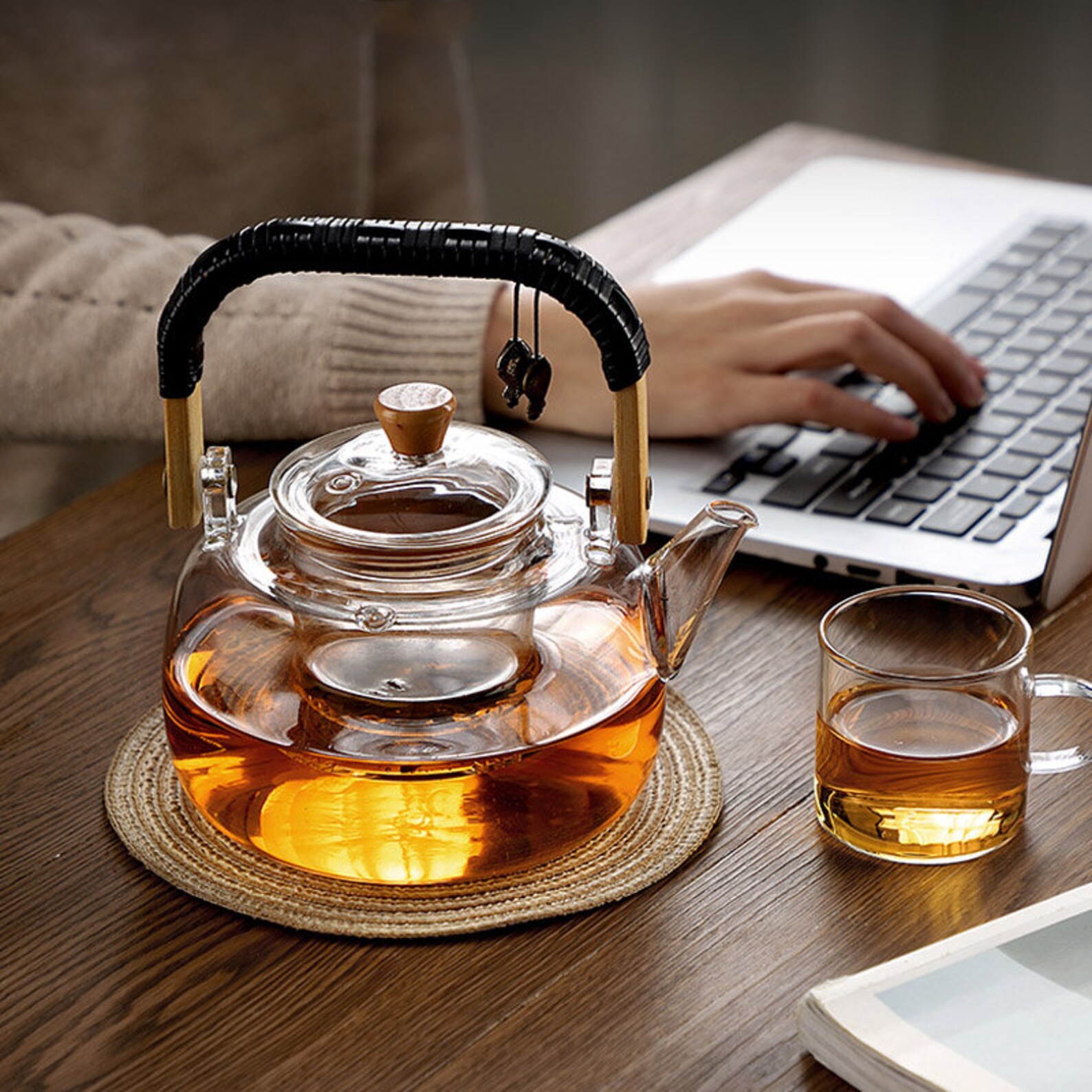 Handmade Glass Teapot tea Water Separation Single Teapot flower Tea