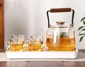 Teekanne aus Glas | Hochtemperaturbeständiger Strahltopf | Wasserkocher | Heizung Teekocher | Blumen Teekanne | Nachmittagstee Set | Muttertagsgeschenk