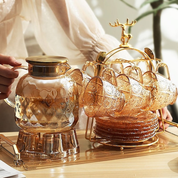 Warm Crystal, The Glass Water Pitcher with Lid and Handle, Glass Tea  Pitcher, Carafe, Teapot and Jug for Coffee, Juice, Ice Water and Flower Tea