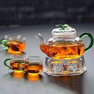 Pumpkin Glass Teapot | Heat Resistant Glass Teapot | Large Capacity Teapot | Glass Tea Set With Base | Send Filter Liner