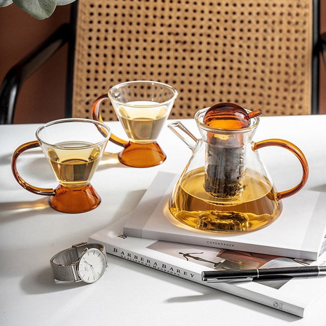 Creative Teapot Set Vintage Glass Tea Set Heat Resistant Glass Teapot Tea Cup Gift for Her/his