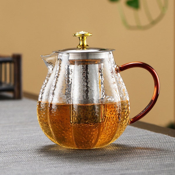 Polka dot glass teapot, thickened tea infuser, teapot with stainless steel filter liner, stove safe glass teapot, New Year gift