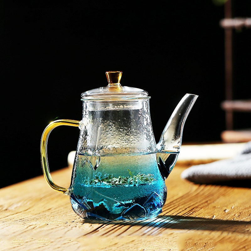 Teabloom Stovetop Safe Glass Teapot with Bamboo Lid  (40oz/1200ml) + Loose Leaf Tea Filter Spout + 2 Blooming Teas + Large  Bamboo Trivet - Natural Flowering Tea Gift Set: Tea Sets