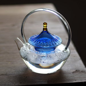 Hand Blown Elegant Glass Teapot | Glass Teapot with Filter Lining | Glass Handle | High Temperature Resistant