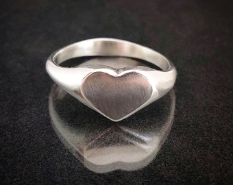 12mm Heart Signet Ring. Blank Mens or Womens Signet Ring for Jewelry Making, Engraving and Gem setting in Silver or 9ct Yellow  Gold