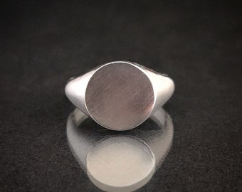 12mm Round Signet Ring. Blank Mens or Womens Signet Ring for Jewelry Making, Engraving and Gem setting in Silver.