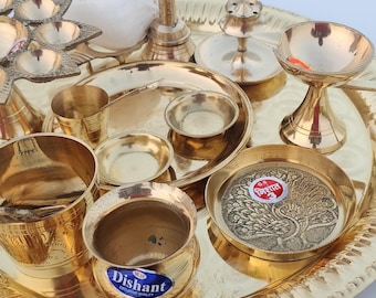 complete pooja thali set for any pooja , daily pooja thali set , with all necessary item for ritual , yagya , diwali pooja thali