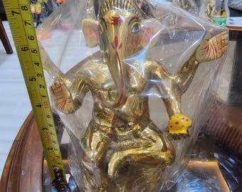 8inch/20cm  ganesh bhagvan statue from vrindavan dham , ganpati maharaj peetal deity , painted murti of ganesh god , hindu god murti ,