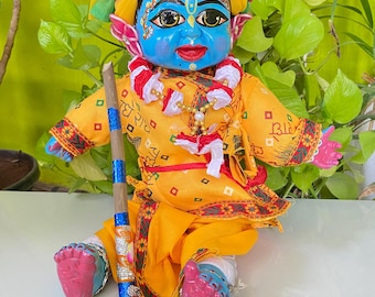Peluche Krishna de 12 pulgadas hecho con goma, plástico, hecho a mano en Vrindavan con accesorios completos, vestido y más, niño, juguete para bebé, Krishna