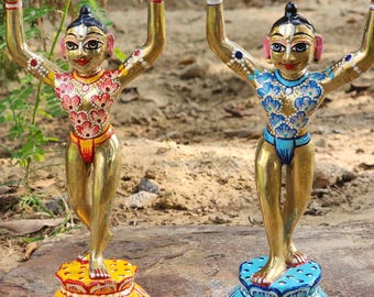 Beautiful 6Inch/15cm Gaur Nitai Idol Hand-Painted, goura nitai murti , statue of gourang mahaprabhu , hare krishna , gaur nitai deities