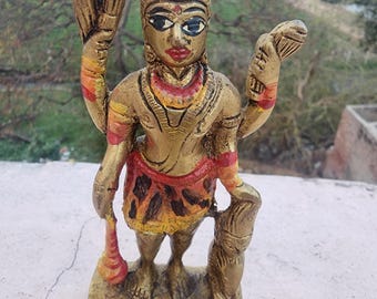 12 cm solider antiker Kalbhairav, Schabeform Kal Bhairav Murti vom religiösen Ort Vrindavan Dham, Kashi Vishwanath Kalbhairav