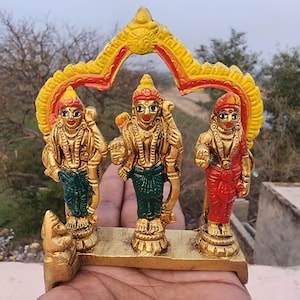 4 Zoll / 10 cm massive antike Messing Widder Darbar Gelenk Statue, Widder Familie Murti aus Vrindavan, Karte Dashboard, Tischdekor, Widder Familie Antik