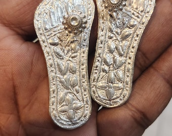 5cm/2inch  Pure Silver Deities Charan Paduka /sacred foot print for Radha Krishna, Gaura Nitai, Krishna Balram, Vrindavan Religious Gift