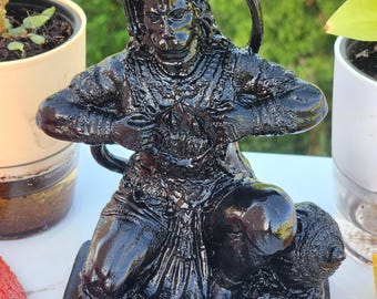 9inch/23cm coconut wood black hanuman showing chest tear ram seeta inside heart , home decor , show piece , religious gift , hare krishna ,