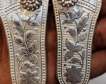 7cm/2.5inch  Pure Silver Deities Charan Paduka /sacred foot print for Radha Krishna, Gaura Nitai, Krishna Balram, Vrindavan Religious Gift