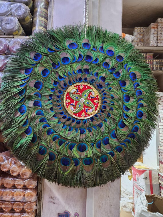 Elegant 2-foot Peacock Feather With Silver Stick – Vrindavan  display picture 2