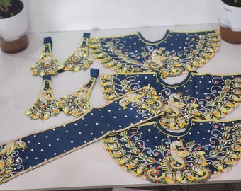 jagannath baldev shubhadra very heavy dress available in all size , jagannath embrodery dress ,work dress golden blue jagannath dress made