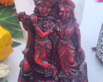 5inch/13cm coconut wood radha  krishna joint  standing statue with flute , home decor , show piece , religious gift , hare krishna