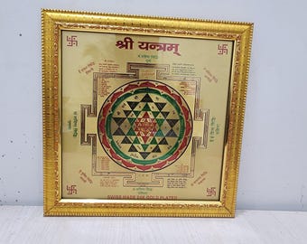 sacred shri yantra  24ct Swiss-Made Gold Plated - 10x10inch , shri chakra ,shri yantra Health, Wealth and Happiness ,