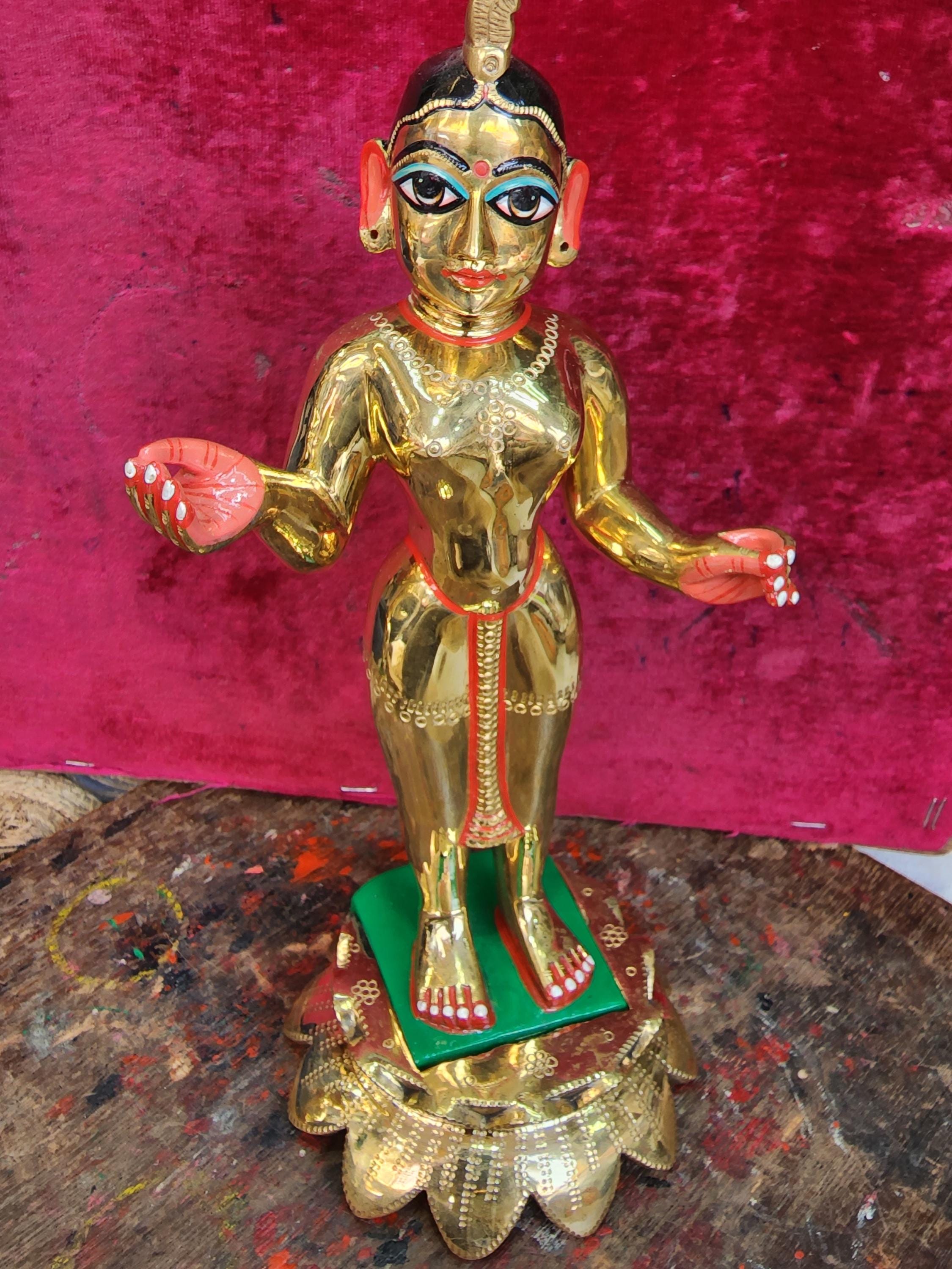 Asta Dhatu Statua Radha Krishna In Ottone – Altezza 12,7 Cm – Fatto A Mano In India – Figura Divinità Indù