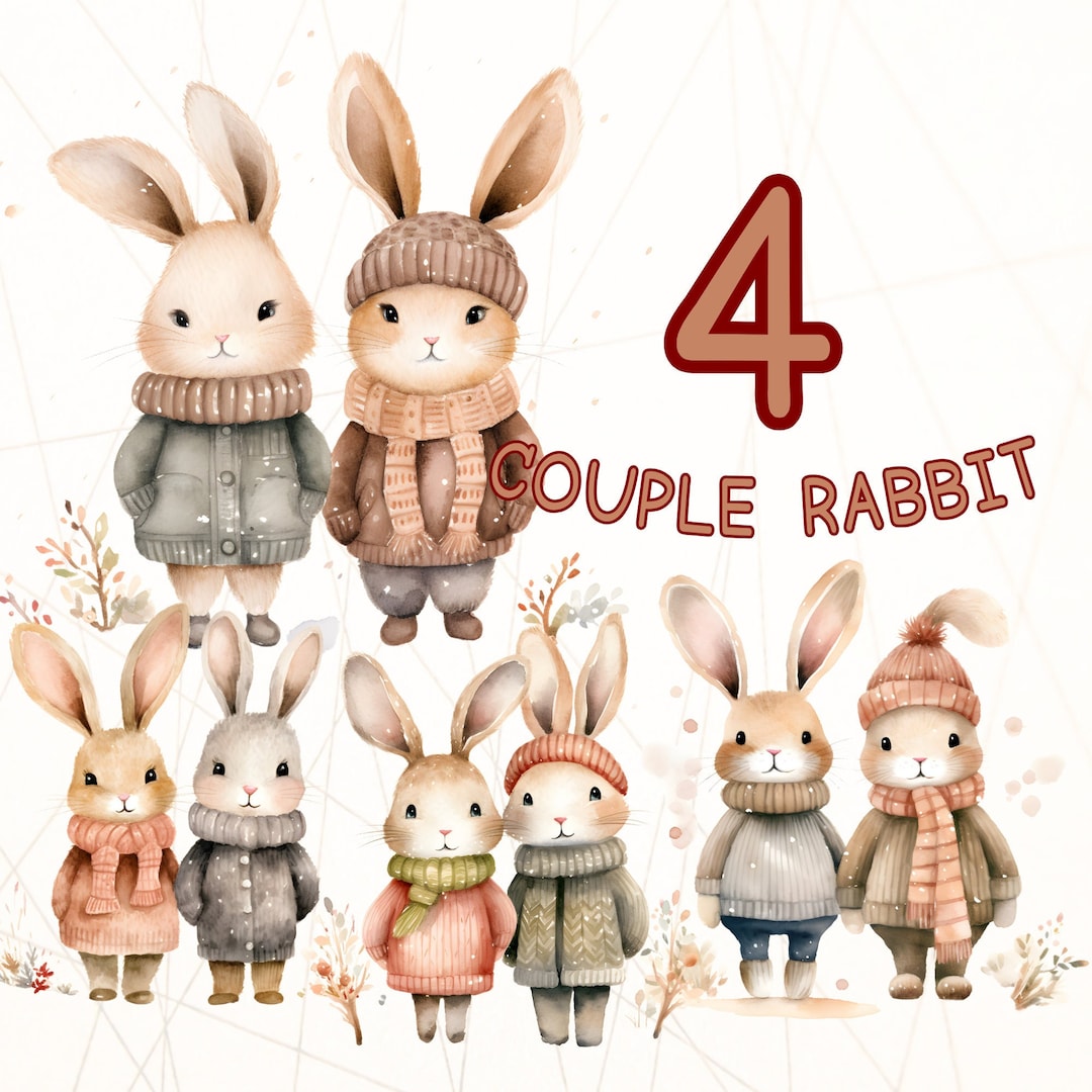 4 Cute Couple Rabbit Clipart, Romantic Rabbit Clipart, Romantic Couple ...