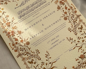Luxury Hammered Nikkah Certificate: Personalized Muslim Marriage Contract A3/A4
